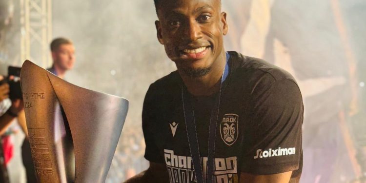 Baba Rahman poses with Greek Super League title Photo Courtesy: Baba Rahman on X