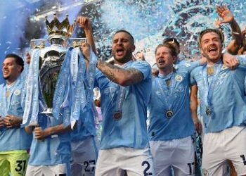Man City celebrate winning fourth EPL title in a row Photo Courtesy: Getty Images