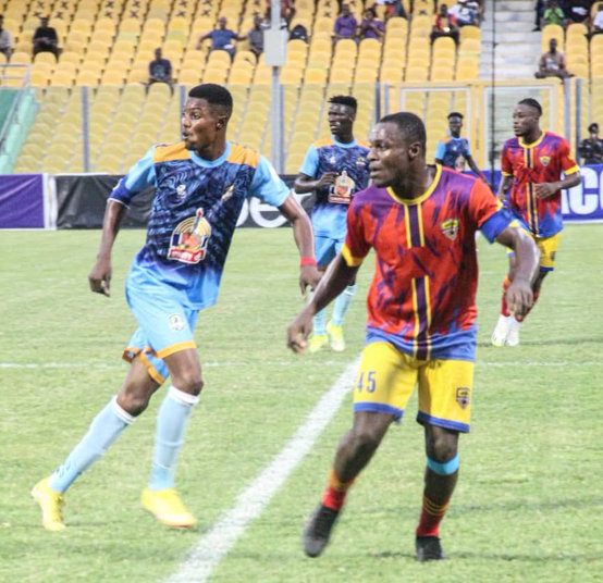 Hearts defender Dennis Korsah in action against Nations FC Photo Courtesy: Ghana League on X