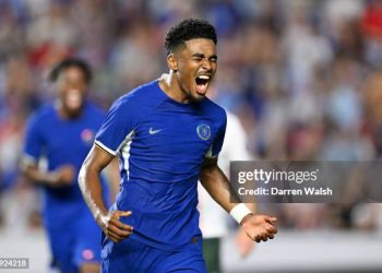 CHAPEL HILL, NORTH CAROLINA - JULY 19: Ian Maatsen of Chelsea celebrates after scoring their team's second goal  during the Pre-Season Friendly match between Chelsea FC and Wrexham at Kenan Stadium on July 19, 2023 in Chapel Hill, North Carolina. (Photo by Darren Walsh/Chelsea FC via Getty Images)