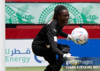 Ghana's goalkeeper Cynthia Konlan (Photo by EZEQUIEL BECERRA / AFP) (Photo by EZEQUIEL BECERRA/AFP via Getty Images)