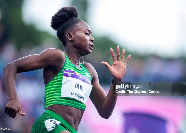 Favour Ofili of Nigeria in action in the Women's 200m - Round 1 - Heat 4 during the Athletics competition at Alexander Stadium during the Birmingham 2022 Commonwealth Games on August 4, 2022, in Birmingham, England. (Photo by Tim Clayton/Corbis via Getty Images)