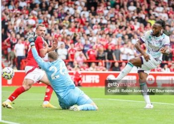 Antoine Semenyo scores goal against Nottingham Forest Photo Courtesy: Getty Images