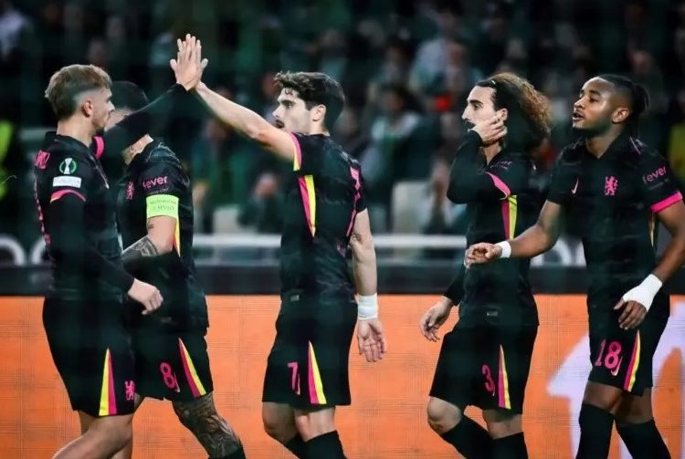 Chelsea players celebrate win over Panathinaikos Photo Courtesy: Getty Images