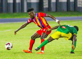 Hearts in action against Aduana (green) Photo Courtesy: Hearts of Oak