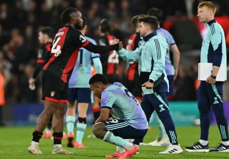 Gabriel Jesus reacts to Arsenal loss to Bournemouth Photo Courtesy: Getty Images