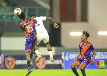 Shot from Accra Lions (white) game against Legon Cities Photo Courtesy: @GhanaLeague on X