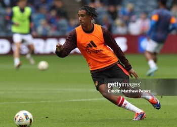 Leny Yoro of Manchester United (Photo by Matthew Peters/Manchester United via Getty Images)