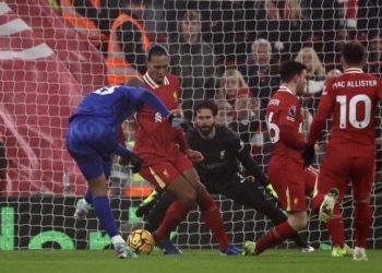 Jordan Ayew scores against Liverpool Photo Courtesy: Reuters
