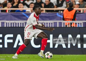 Mohammed Salisu of AS Monaco during the UEFA Champions League 2024/25 League Phase MD1 match between AS Monaco and FC Barcelona at Stade Louis II on September 19, 2024 in Monaco, Monaco. (Photo by Chris Ricco - UEFA/UEFA via Getty Images)