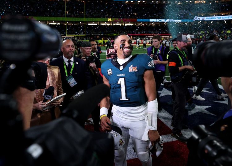Jalen Hurts celebrates 2025 Super Bowl Photo Courtesy: AP