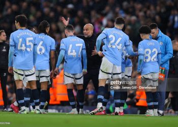 Josep 'Pep' Guardiola, manager of Manchester City, issues out instructions (Photo by James Gill - Danehouse/Getty Images)