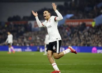 Trent Alexander-Arnold celebrates goal Photo Courtesy: Reuters