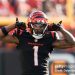 Ja'Marr Chase #1 of the Cincinnati Bengals celebrates in the second quarter against the Cleveland Browns (Photo by Dylan Buell/Getty Images)