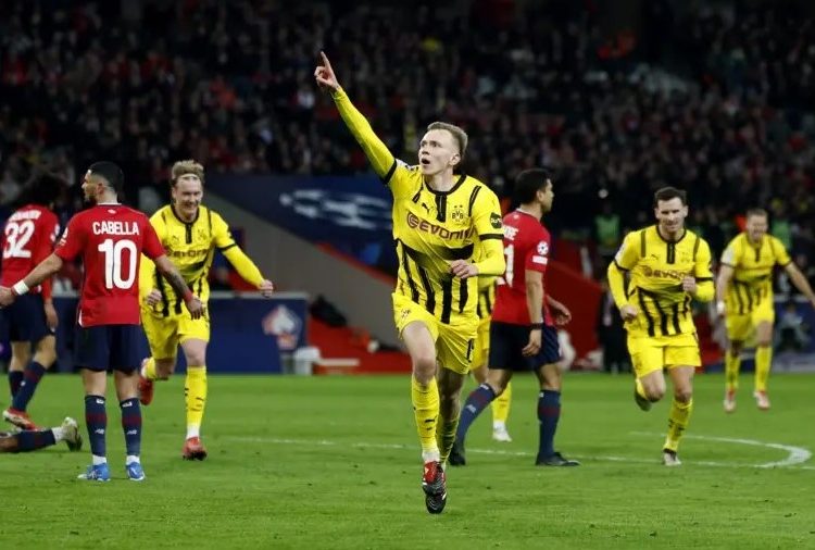 Maximilian Beier celebrates goal Photo Courtesy: Reuters