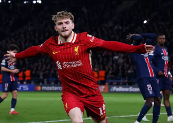 Harvey Elliott celebrates goal against PSG Photo Courtesy: Getty Images