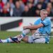 Erling Håland of Manchester City goes off injured (Photo via Getty Images)