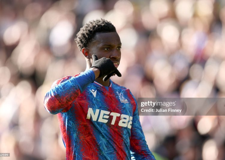 Eddie Nketiah of Crystal Palace celebrates scoring his team's third goal during the Emirates FA Cup (Photo by Julian Finney/Getty Images)
