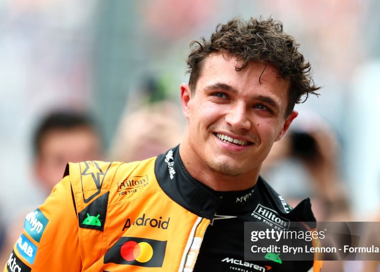 Pole position qualifier Lando Norris of Great Britain (Photo by Bryn Lennon - Formula 1/Formula 1 via Getty Images)