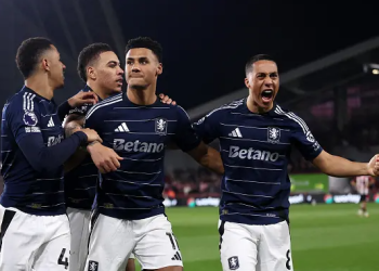 Ollie Watkins celebrates goal with teammates Photo Courtesy: Getty Images