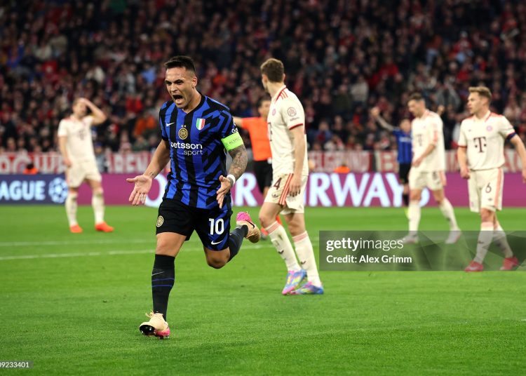 Lautaro Martinez of FC Internazionale celebrates scoring goal (Photo by Alex Grimm/Getty Images)
