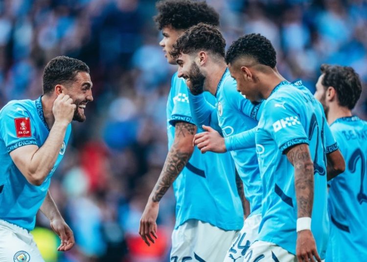 Man City celebrate FA Cup win over Nottingham Photo Courtesy: Man City