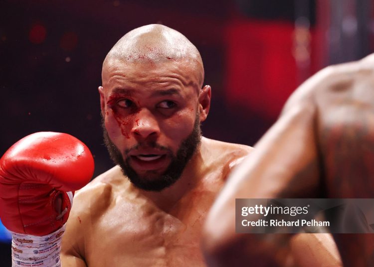 Chris Eubank Jr looks on with a cut to his eye during the Middleweight fight between Chris Eubank Jr and Conor Benn (Photo by Richard Pelham/Getty Images)