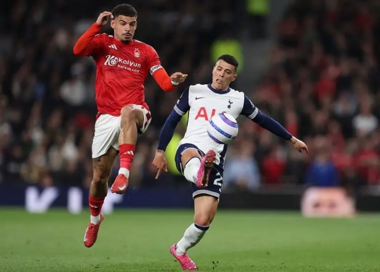 Morgan Gibbs-White (left)- Pedro Porro in action Photo Courtesy: Getty Images