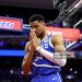 PHILADELPHIA, PENNSYLVANIA - APRIL 03: Giannis Antetokounmpo #34 of the Milwaukee Bucks takes a moment prior to a game against the Philadelphia 76ers at the Wells Fargo Center on April 03, 2025 in Philadelphia, Pennsylvania. NOTE TO USER: User expressly acknowledges and agrees that, by downloading and or using this photograph, User is consenting to the terms and conditions of the Getty Images License Agreement. (Photo by Emilee Chinn/Getty Images)