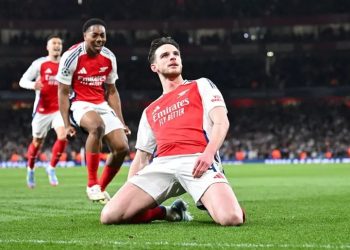 Declan Rice celebrates goal against Real Madrid Photo Courtesy: Getty Images