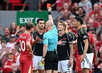 Mikel Merino shown red card Photo Courtesy: Getty Images