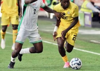 Christopher Baah Bonsu (22) in action against Nigeria Photo Courtesy: GFA