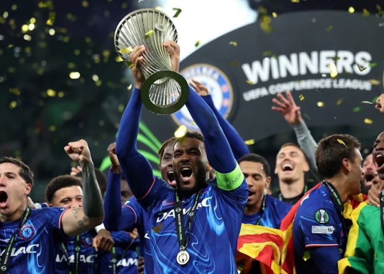 Chelsea celebrate winning the Conference League Photo Courtesy: Getty Images