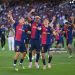 Fermin Lopez, Lamine Yamal and Gavi of FC Barcelona celebrates after the teams 4-3 victory (Photo by David Ramos/Getty Images)