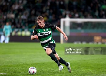 Viktor Gyokeres, forward of Sporting CP, plays during the Liga Portugal Betclic match between Sporting CP and Gil Vicente FC at Estadio Jose de Alvalade in Lisbon, Portugal, on May 4, 2025. (Photo by Valter Gouveia/NurPhoto via Getty Images)