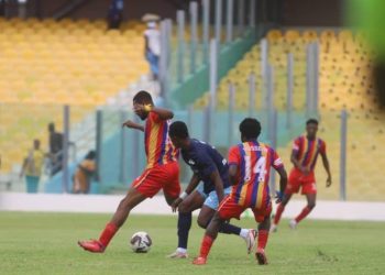 Shot from Hearts of Oak-Lions (blue) game Photo Courtesy: Ghana Premier League on X