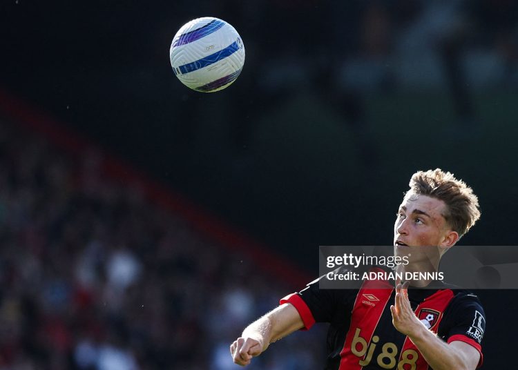Bournemouth's Spanish defender #02 Dean Huijsen (Photo by ADRIAN DENNIS/AFP via Getty Images)