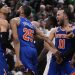 New York Knicks celebrate win over Boston Celtics Photo Courtesy: AP