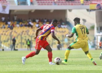 Shot from Kotoko (yellow)- Hearts game Photo Courtesy: @GhanaLeague
