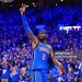 Shai Gilgeous-Alexander #2 of the Oklahoma City Thunder gestures to the crowd (Photo by Joshua Gateley/Getty Images)