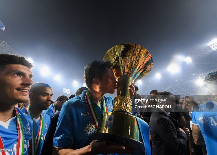 Scott McTominay celebrates Serie A title win (Photo by SSC NAPOLI/SSC NAPOLI via Getty Images)