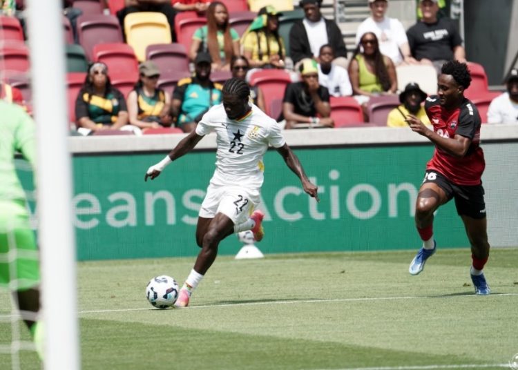 Christopher Baah Bonsu  (22) in action against Trinidad and Tobago Photo Courtesy: GFA