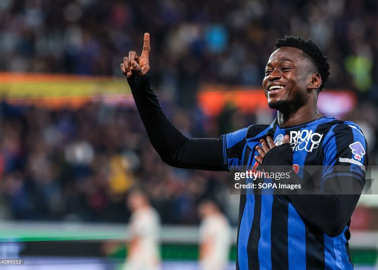 Ibrahim Sulemana of Atalanta BC celebrates after scoring a goal during Serie A game (Photo by Fabrizio Carabelli/SOPA Images/LightRocket via Getty Images)