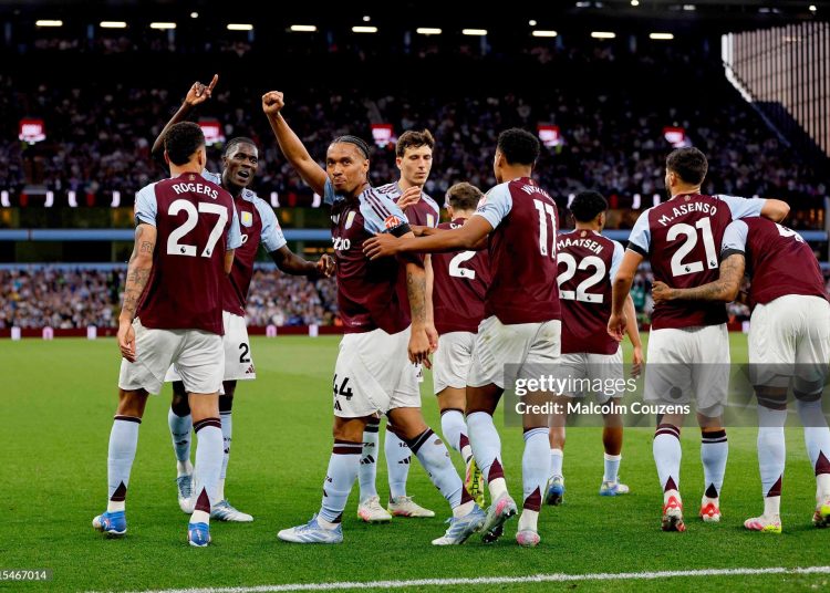 Boubacar Kamara of Aston Villa celebrates after scoring a goal (Photo by Malcolm Couzens/Getty Images)