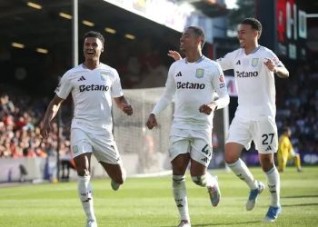 Aston Villa players celebrate win over Bournemouth Photo Courtesy: Getty Images