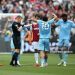: Referee Samuel Barrott confirms Nottingham Forest's second goal (Photo by Steve Bardens/Getty Images)