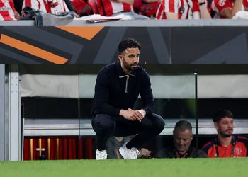 Ruben Amorim, Manager of Manchester United, looks on during the UEFA Europa League 2024/25 Semi Final First Leg match between Athletic Bilbao and Manchester United at San Mames Stadium on May 01, 2025 in Bilbao, Spain. (Photo by Clive Brunskill/Getty Images)