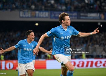 MAY 23: Scott McTominay of Napoli celebrates scoring his team's first goal  (Photo by Francesco Pecoraro/Getty Images)