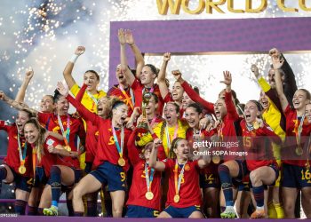 Spain team celebrates the title of Champions of the World in the 2023 FIFA Women's World Cup 2023 (Photo by Patricia Pérez Ferraro/SOPA Images/LightRocket via Getty Images)