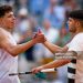 Carlos Alcaraz (R) of Spain comes to the net to greet Ben Shelton of United States (Photo by Andy Cheung/ Getty Images)